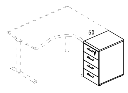 Тумба приставная 4 ящика с замком (1 скос) мокко премиум / вяз либерти / вяз либерти